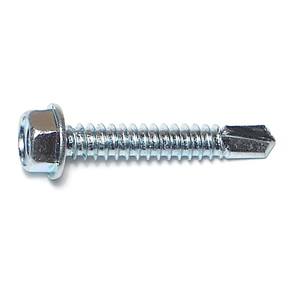 Self-Drilling Screw, #14 x 1-1/2 in, Zinc Plated Steel Flange Hex Head External Hex Drive, 25 PK